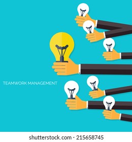 Finding the main idea. Teamwork management concept. Flat icons. Global communication and working experience. Business, briefing organization. Money making and analyzing.