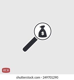 Finding a money bag. Dollar icon. Flat style. Made in vector