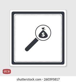 Finding a money bag. Dollar icon. Flat style. Made in vector. Emblem or label with shadow.
