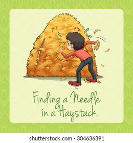 Finding needle in a haystack illustration