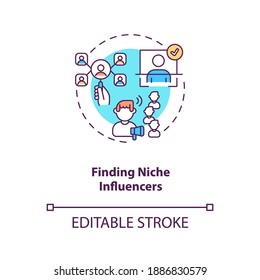 Finding niche influencers concept icon. Influencer marketing agency service idea thin line illustration. Marketing tools. Vector isolated outline RGB color drawing. Editable stroke