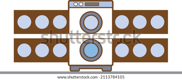 Finding out how\
many divisions the white washing machine is divided into with the\
help of brown round\
partitions