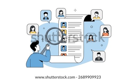 Finding the perfect candidate for your company by reviewing resumes with a magnifying glass.