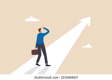 Finding purpose, objective and motivation to achieve goal, existential crisis to discover life meaning, challenge to define business target concept, confused businessman aiming at future purpose arrow