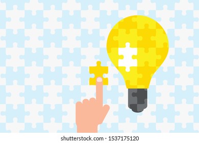 finding the right piece for solution, innovation and creation. Light bulb.