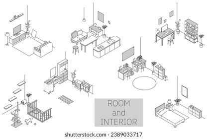 Encontrar una habitación de alquiler: varias habitaciones, ilustración isométrica simple, ilustración vectorial