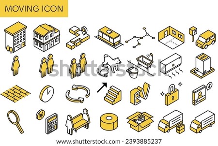 Finding a room in a rental property: moving icon set (isometric), Vector Illustration