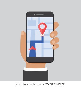 Finding route to destination with app. Navigation, transportation concept for banner or landing web