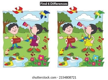 Finding Six Differences Between Pictures Educational Game for Children with Funny 