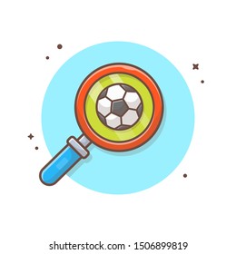 Finding Soccer Vector Icon Illustration. Soccer Ball And Magnifying Glass Sport Icon Concept White Isolated. Flat Cartoon Style Suitable for Web Landing Page, Banner, Sticker, Background