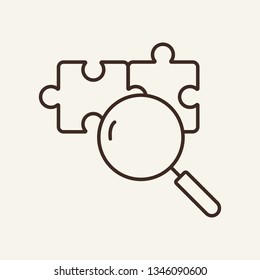 Finding solution line icon. Magnifier glass, puzzle, search. Strategy concept. Vector illustration can be used for topics like business, research, idea