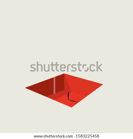 Finding solution and women emancipation vector concept. Businesswoman way out of hole, career opportunity. Symbol of ambition, motivation, corporate world. Eps10 illustration.