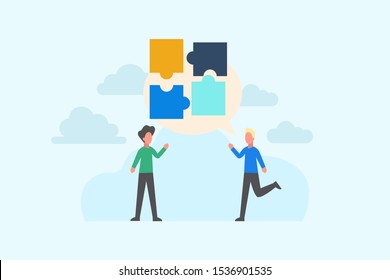 finding solutions. Business concept. Team metaphor. people connecting puzzle elements vector illustration concept for web landing page template, banner, flyer and presentation