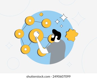 Finding solutions concept - problem-solving, brainstorming, innovation and decision-making with self or teamwork. Creative thinking, challenges and business growth. Isolated vector illustration