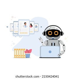 Сoncept of finding specialists with help of artificial intelligence. flat vector illustration.