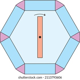 Finding the stick placed inside the geometric shape consisting of pink triangle and rectangular turquoise squares with mathematical expressions