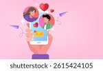 Finding True Love. Couple match in online application on smartphone. Dating App Concept: Person Uses Smartphone for Browsing Social Media Dating Application. Screen Shows Matching with Partner. vector