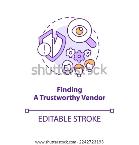 Finding trustworthy vendor concept icon. Problem with outsourcing abstract idea thin line illustration. Recognize fraud. Isolated outline drawing. Editable stroke. Arial, Myriad Pro-Bold fonts used
