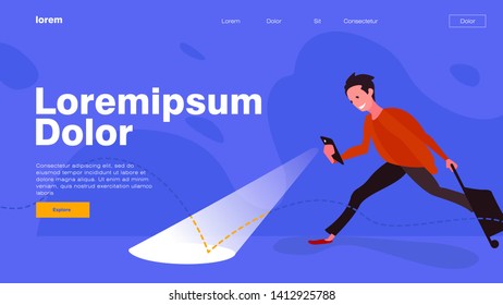 Finding a way with the help of an online assistant .Landing page template.Trendy Character Design Illustration - Vector