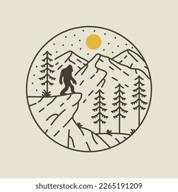 Finding Yeti The Big Foot Monoline Design Illustration for Apparel