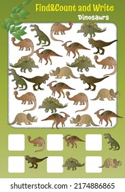 Ejercicios de atención para niños. Diversos dinosaurios