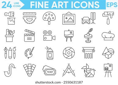 Fine Art Line-Symbol. Vektorsatz von Kino und Film mit Konturstil, Vektor und Illustratorsatz.
