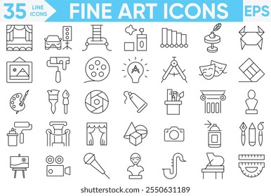 Fine Art Line Icon. vector set of cinema and film with outline style vector and illustrator set.