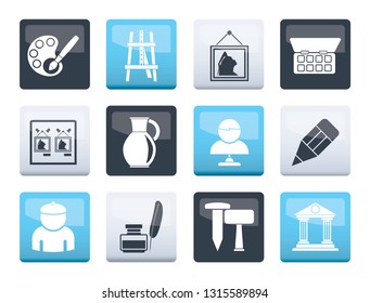 Fine art objects icons over color background - vector icon set