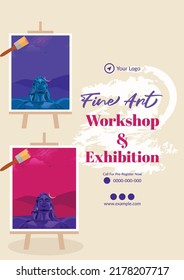 Fine art workshop and exhibition flyer design template. 