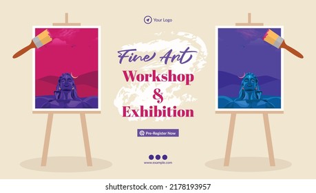 Fine art workshop and exhibition landscape banner design template. 