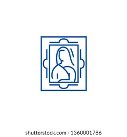 Fine art,mona lisa,painting line icon concept. Fine art,mona lisa,painting flat  vector symbol, sign, outline illustration.