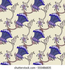 Fine bells on a colored background. Seamless pattern for a fabric, paper, decor, design postcards.