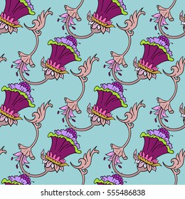 Fine bells on a colored background. Seamless pattern for a fabric, paper, decor, design postcards.