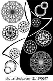 Fine black white inverse composition with geometric stars and patterns