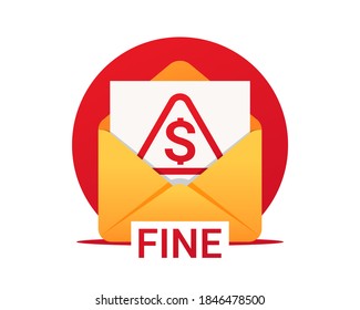 Fine by mail, vector icon. Envelope with a fine. Vector symbol of fine or penalty