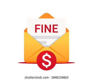 Fine by mail, vector icon. Punishment document in envelope. Vector symbol of fine or penalty