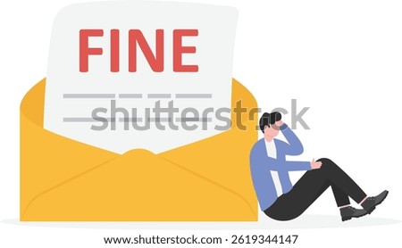 Fine by mail, vector icon. Punishment document in envelope. Vector symbol of fine or penalty

