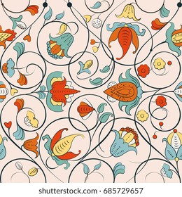Fine Byzantine floral colored vector seamless pattern