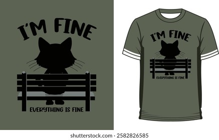 I'm Fine Cat Cartoon T shirt Design-Graphic T-Shirts Design
