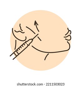 Ilustración de color de corrección de hueso fino. Inyección hialurónica. Concepto de cuidado de la piel de cosmetología. 