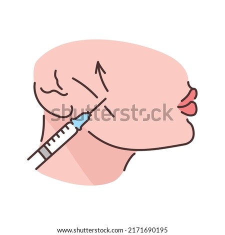 Fine cheekbone correction color line illustration. Hyaluronic injection. Cosmetology skin care concept. 