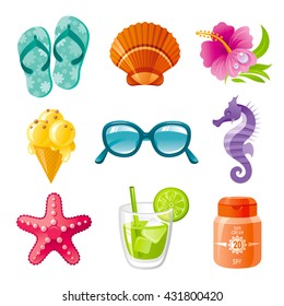 Fine colorful sea vacation icon set