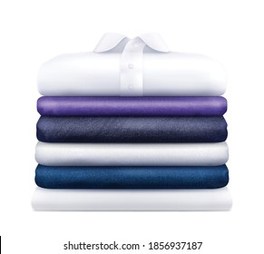 Fine colorful special vibrant materials cotton silk rayon fabric clothes stack realistic closeup isolated image vector illustration 