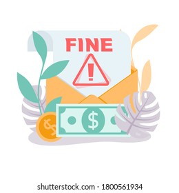 Fine concept. Landing page business metaphor. Large envelope with a bad message. Vector illustration flat design. Isolated on white background.