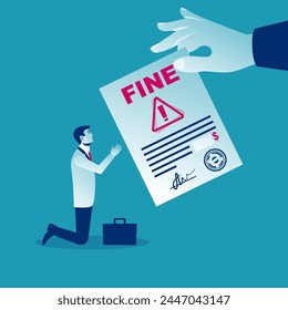 Fine concept. Sad businessman receives a letter with a fine. Landing page business metaphor. Vector illustration flat design. Isolated on white background.