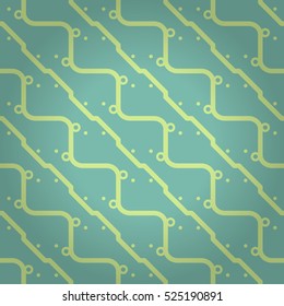 Fine decorative seamless pattern background in microcircuit style. Equable mosaic repeatable backdrop. Colorful, graphic design for surface, textile, fabric or other purpose. Retro design.
