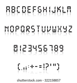 Fine digital font with reflection, each letter separately, isolated. Useful for typing some messages. Vector