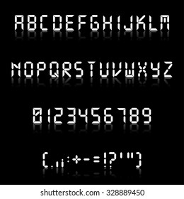 Fine digital font with reflection, each letter separately, isolated. Useful for typing some messages. Vector