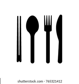 Fine Dine Cutlery. Illustration of Fork, Knife, Chopsticks and Spoon.