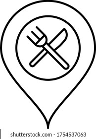 Fine Dine Map Pin Location Concept, Fork and Knife with Bubble Symbol Vector Icon Design, Coronavirus contactless food delivery symbol on white background, Touchless Snacks Delivery Sign,